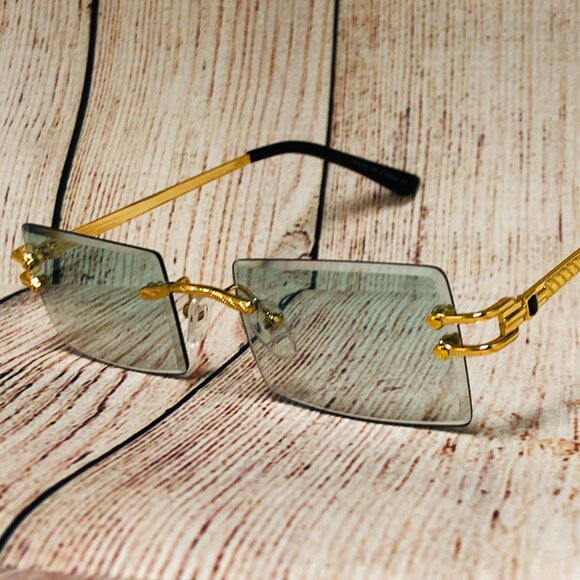 Men Women Sunglasses Square Green Lens Fashion Gold‎ Frame Rapper Icedout Lentes - Picture 3 of 3